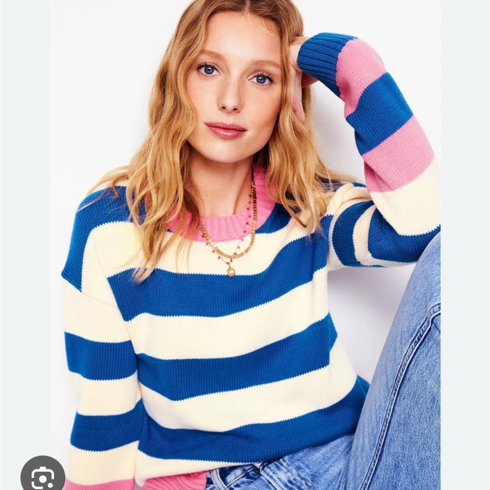 Boden Lucinda Blue and Pink Striped Sweater, XS